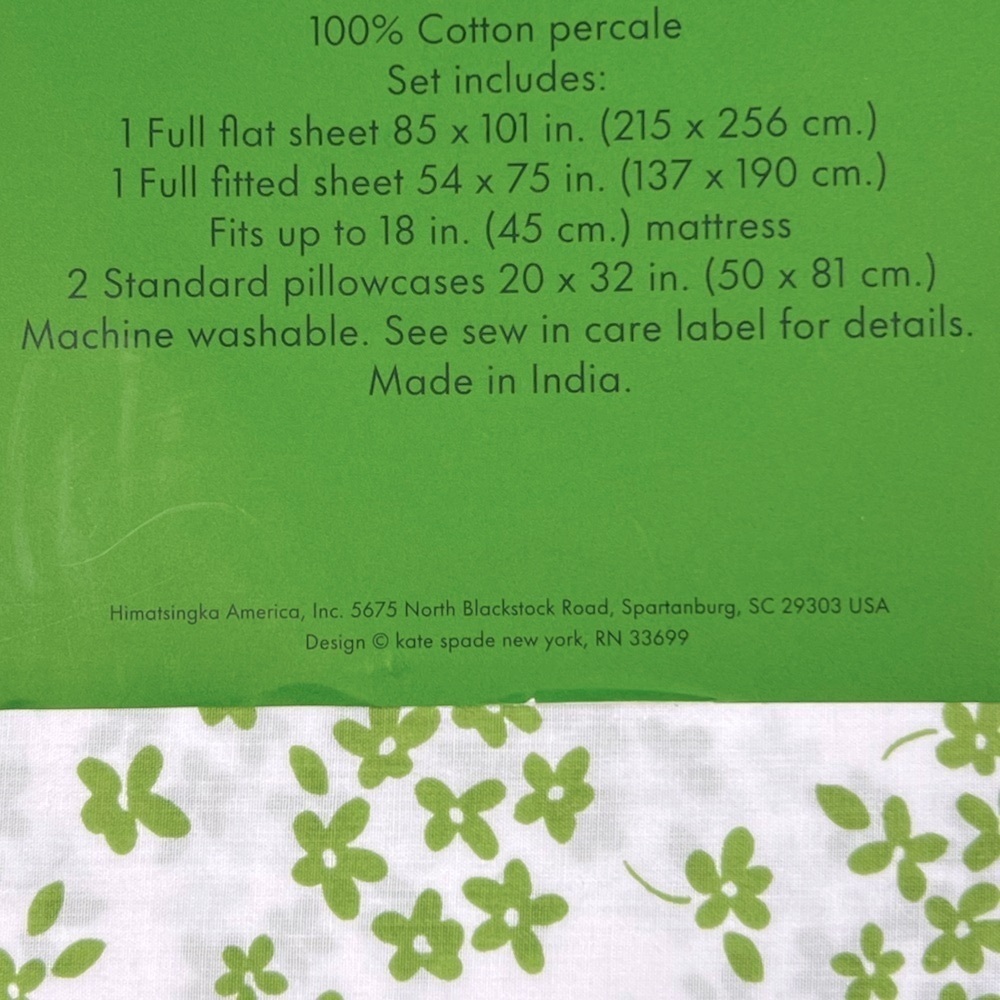 Kate Spade - ‘Green Floral’ Full Size Sheet Set. NWT Firm! No offers! - Picture 3 of 3